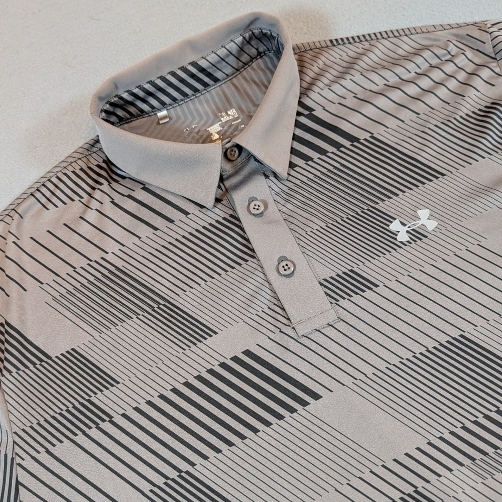 Under Armour Men's Golf‎ Polo Shirt Short Sleeve Size Large Gray Geometric Print